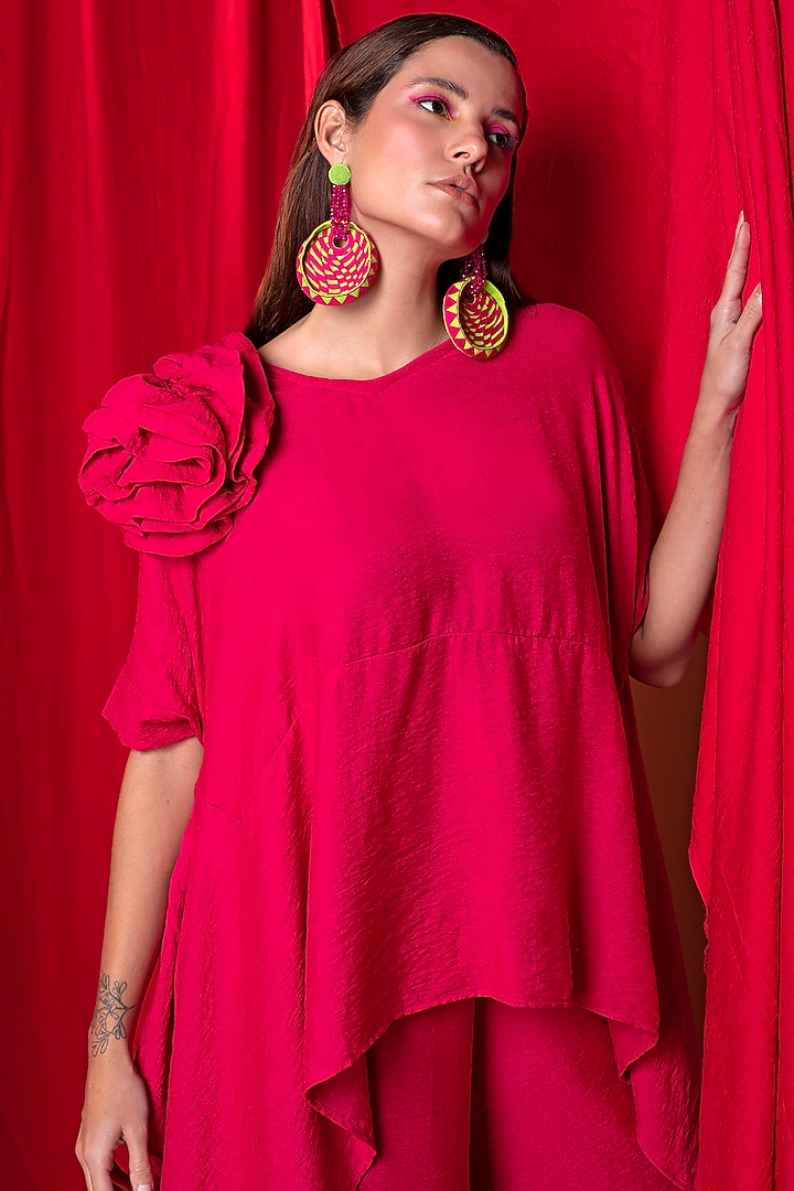 Rani Pink Khadi Asymmetrical Pant Set by EnEch By Nupur Harwani at Pernia's Pop Up Shop