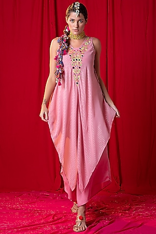 Moose Pink Embroidered Tunic Set by EnEch By Nupur Harwani
