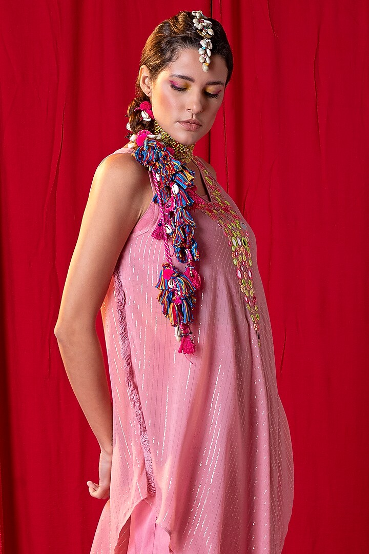 Moose Pink Embroidered Tunic Set by EnEch By Nupur Harwani at Pernia's Pop Up Shop