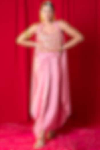 Moose Pink Muslin Modal Draped Skirt Set by EnEch By Nupur Harwani