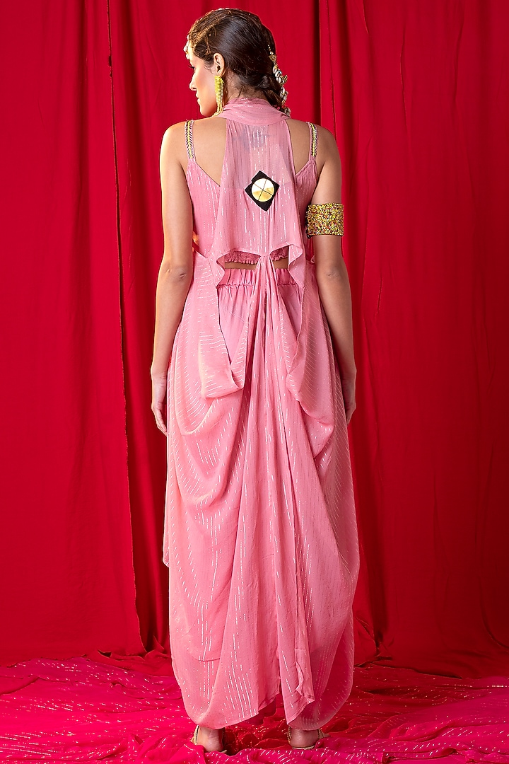 Moose Pink Muslin Modal Draped Skirt Set by EnEch By Nupur Harwani at Pernia's Pop Up Shop