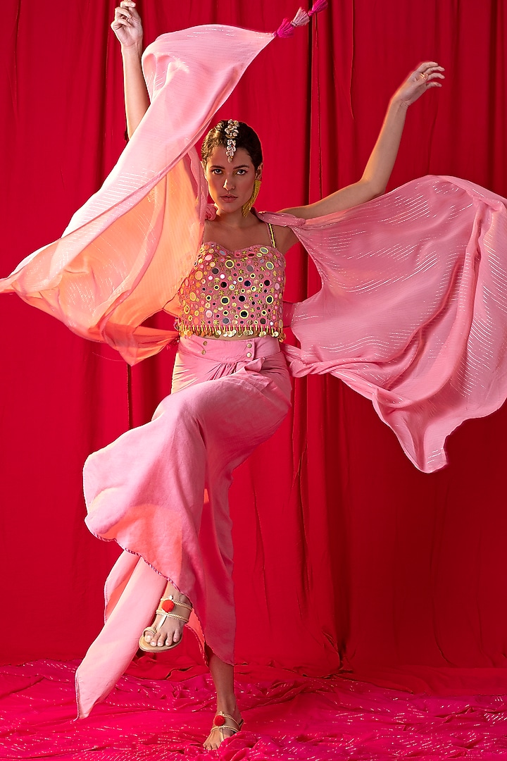 Moose Pink Muslin Modal Draped Skirt Set by EnEch By Nupur Harwani at Pernia's Pop Up Shop