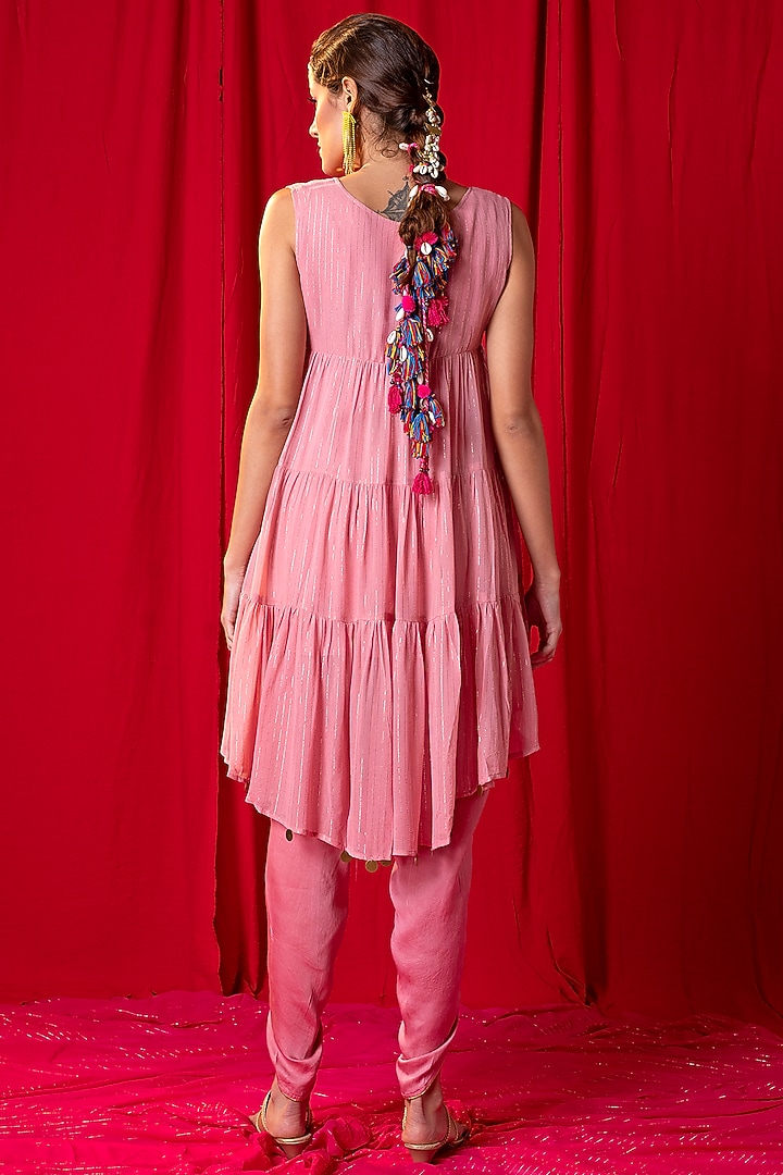 Moose Pink Embroidered High-Low Tunic Set by EnEch By Nupur Harwani at Pernia's Pop Up Shop