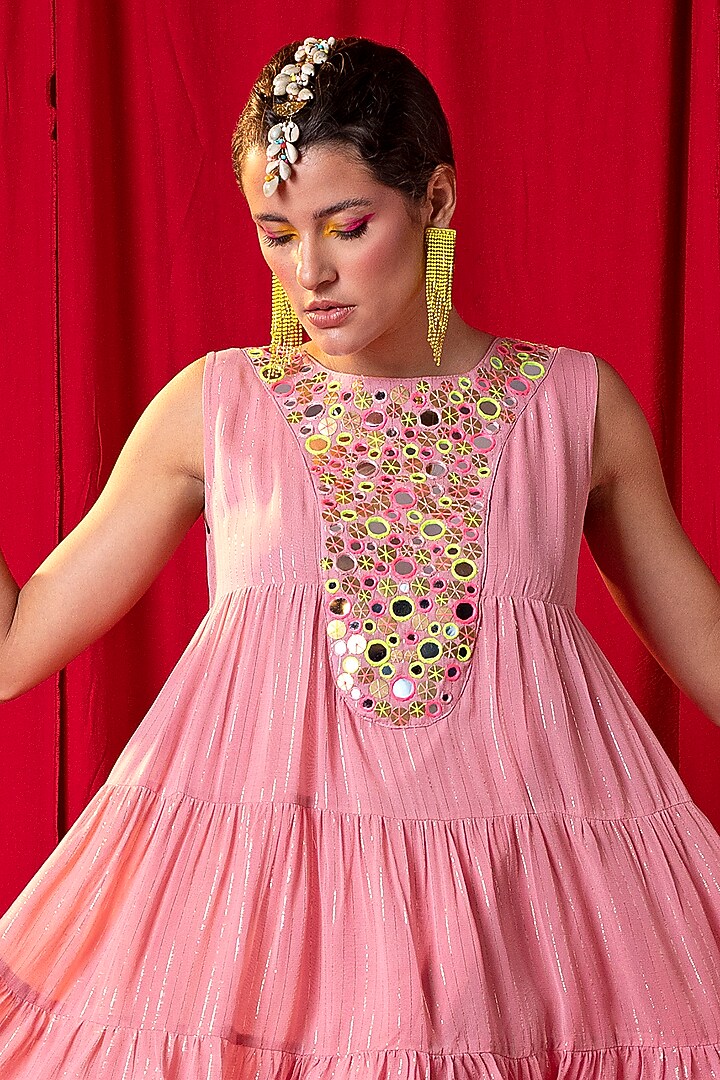 Moose Pink Embroidered High-Low Tunic Set by EnEch By Nupur Harwani at Pernia's Pop Up Shop