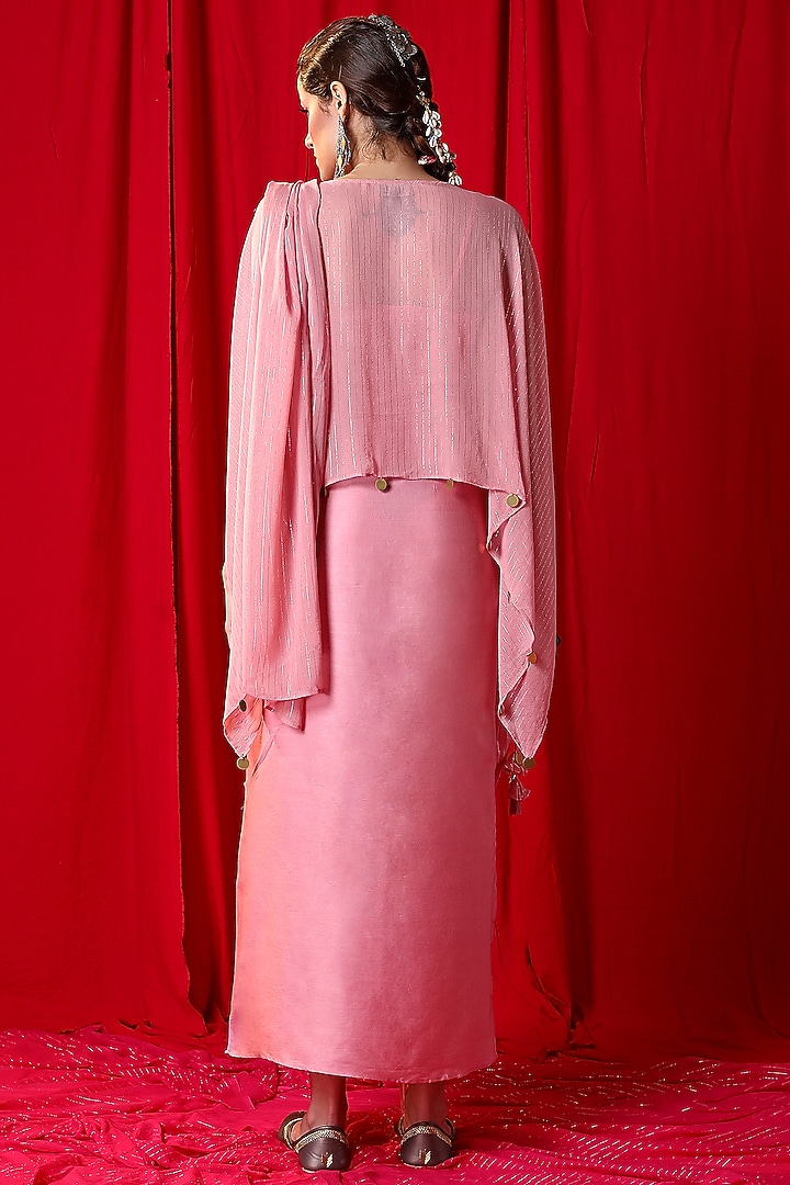 Moose Pink Embroidered Cape Set by EnEch By Nupur Harwani at Pernia's Pop Up Shop