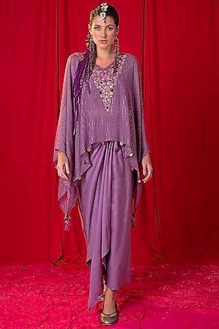 Lavender Embroidered Cape Set by EnEch By Nupur Harwani
