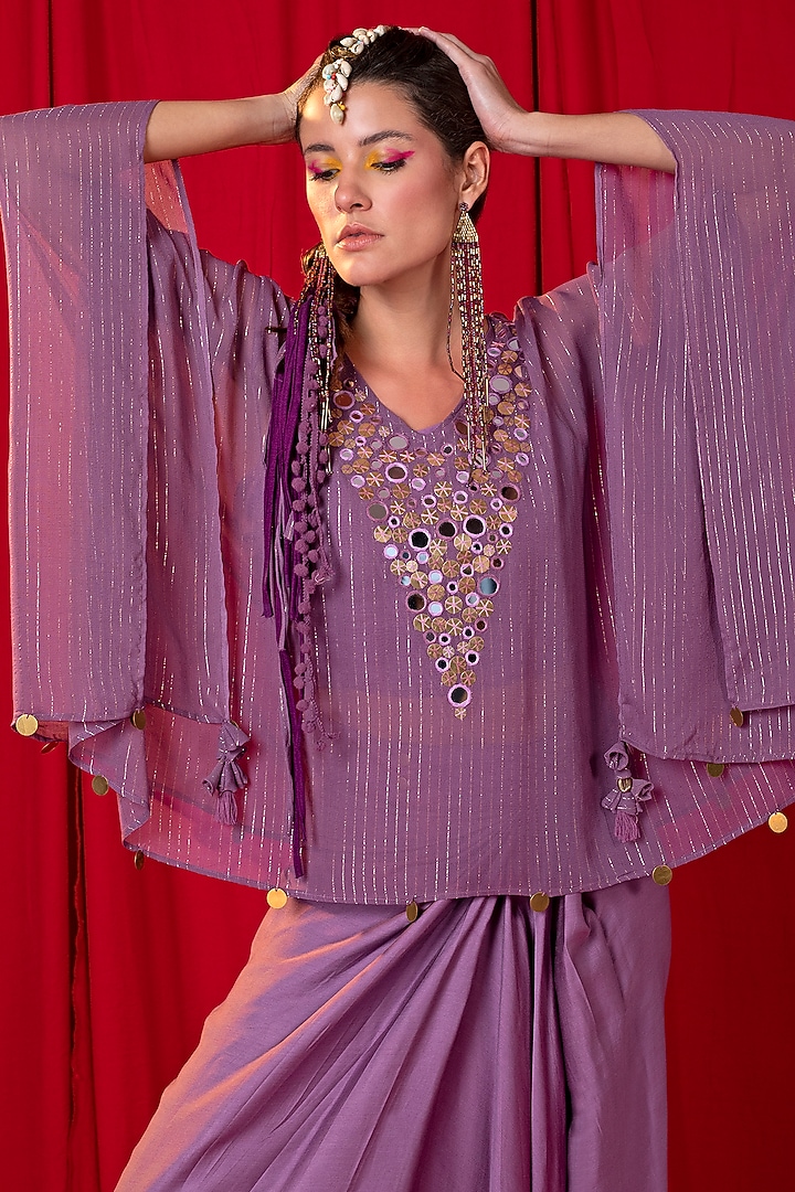 Lavender Embroidered Cape Set by EnEch By Nupur Harwani at Pernia's Pop Up Shop