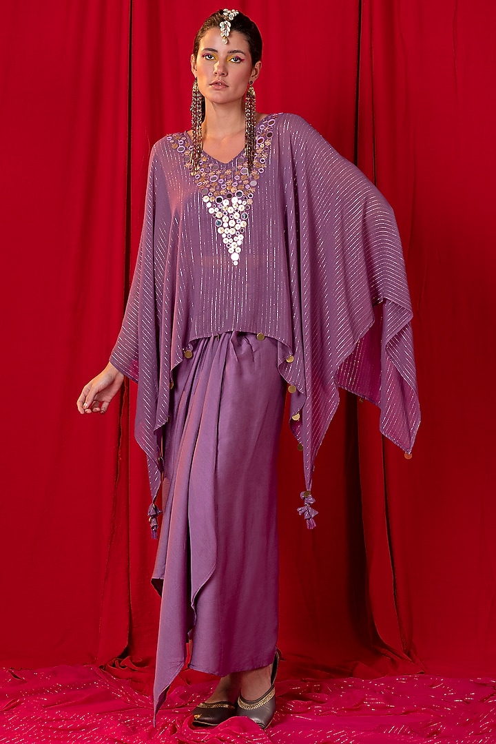 Lavender Embroidered Cape Set by EnEch By Nupur Harwani at Pernia's Pop Up Shop