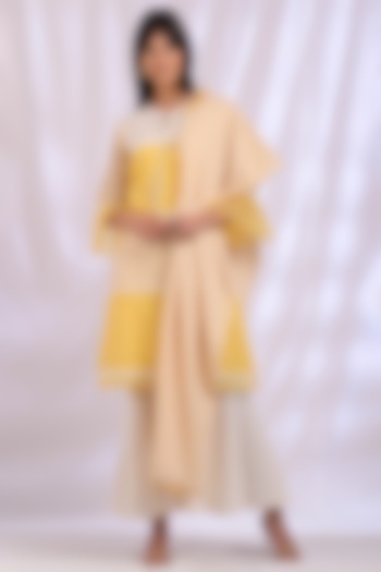 Butter Yellow Kurta Set With Lace Detailing by Enaarah