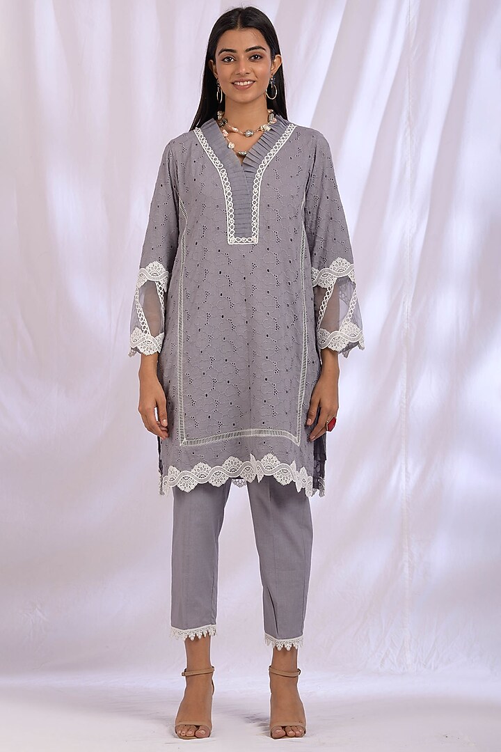Spanish Grey Cotton Kurta Set by Enaarah at Pernia's Pop Up Shop
