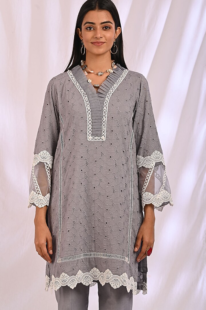 Spanish Grey Cotton Kurta Set by Enaarah at Pernia's Pop Up Shop