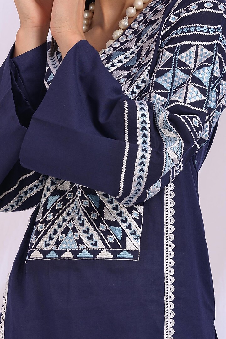 Navy Blue Cotton Kurta by Enaarah at Pernia's Pop Up Shop