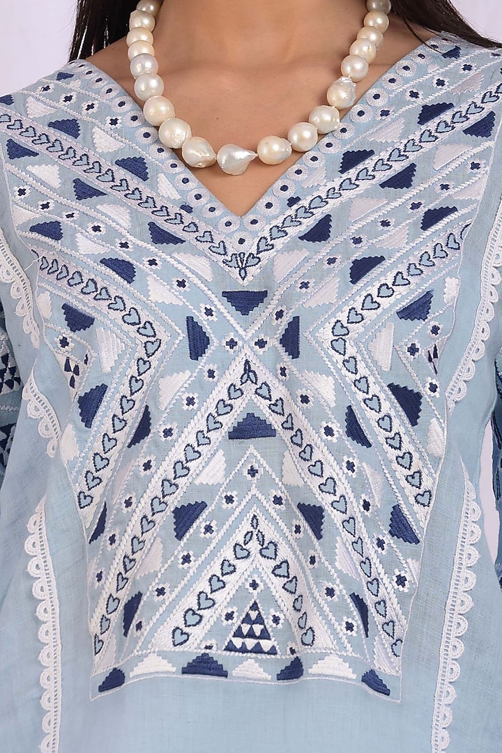 Sky Blue Cotton Embroidered Kurta by Enaarah at Pernia's Pop Up Shop