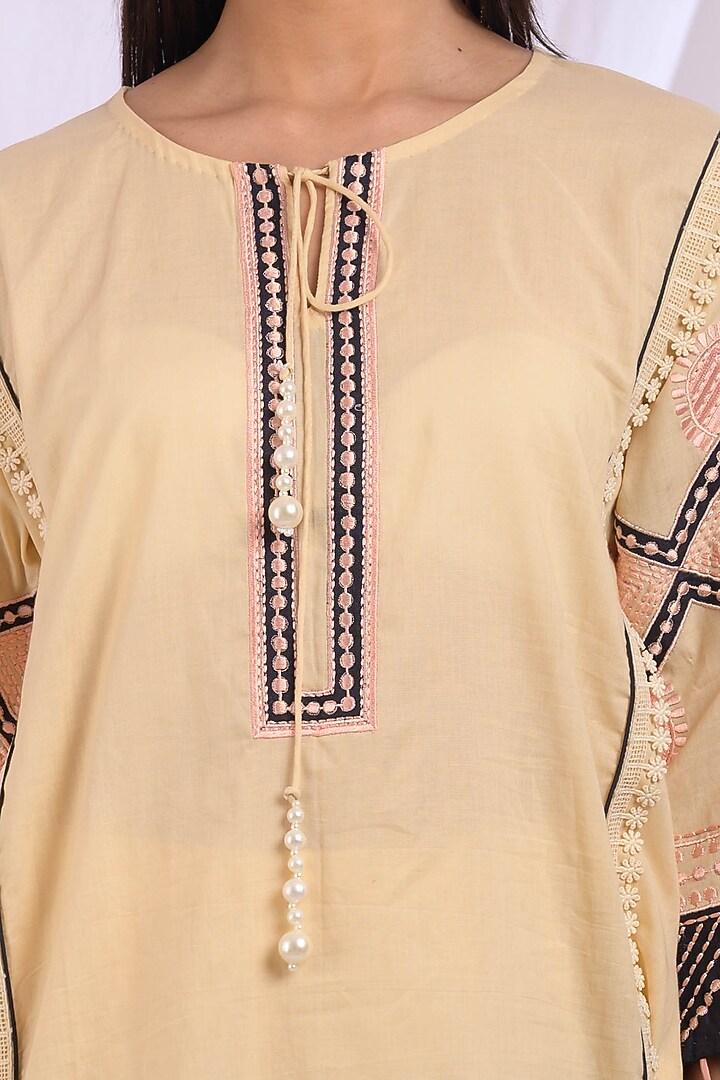 Beige Cotton Embroidered Kurta by Enaarah at Pernia's Pop Up Shop