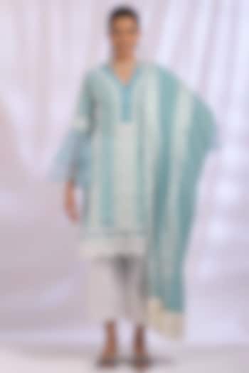 Teal Blue Kurta With Lace by Enaarah