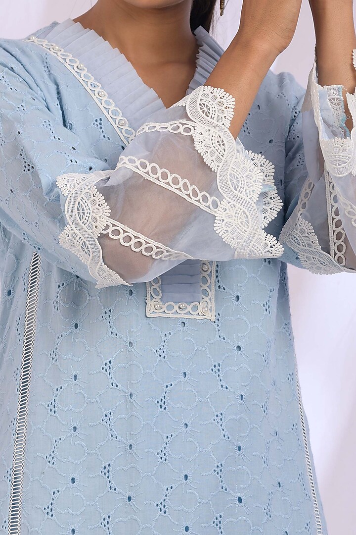 Ice Blue Pleated Kurta by Enaarah at Pernia's Pop Up Shop