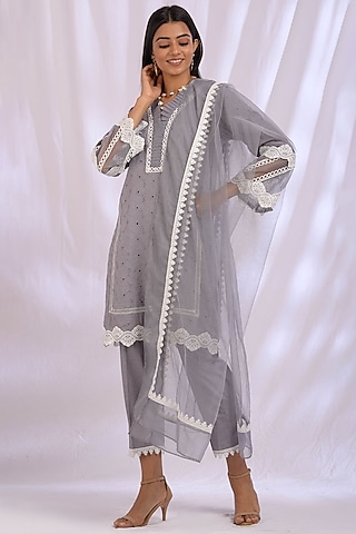 Spanish Gray Pleated Kurta by Enaarah