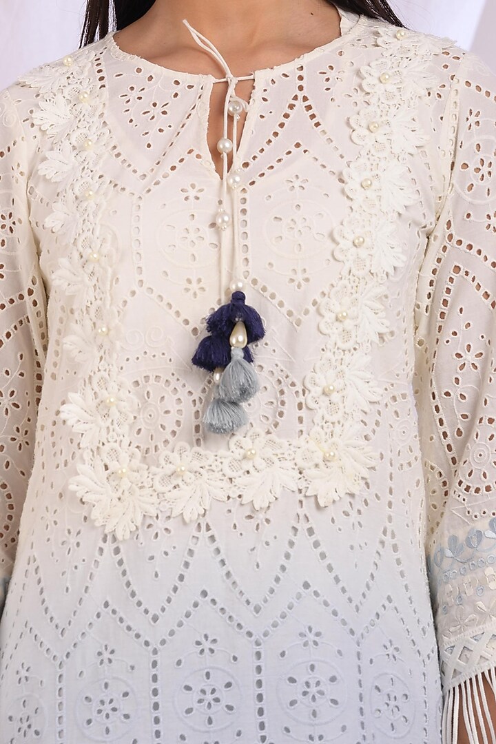 Sky Blue Kurta With Lace Detailing by Enaarah at Pernia's Pop Up Shop