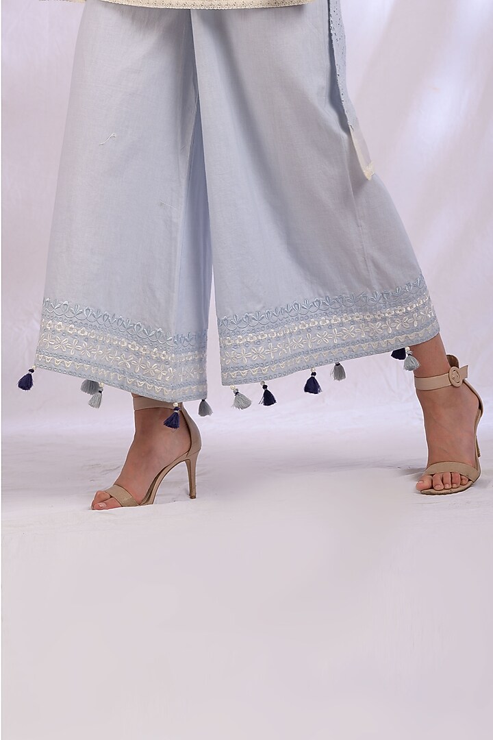 Sky Blue Kurta With Lace Detailing by Enaarah at Pernia's Pop Up Shop