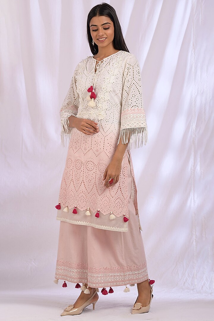 Candy Pink Kurta With Lace Detailing by Enaarah at Pernia's Pop Up Shop