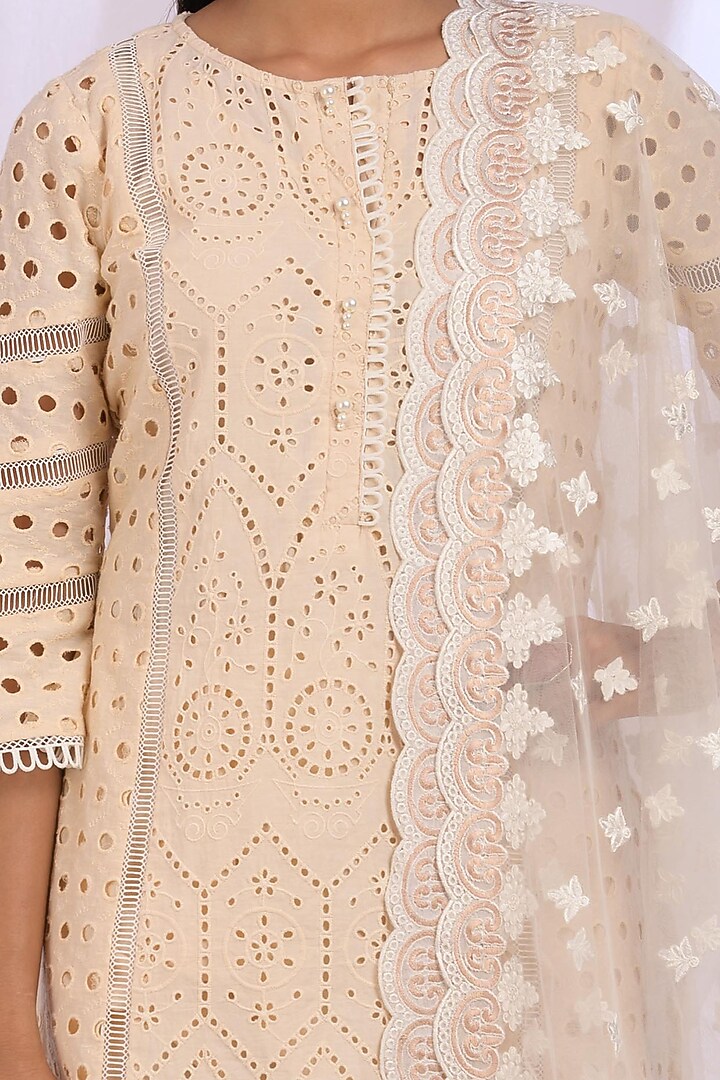 Nude Kurta With Lace Detailing by Enaarah at Pernia's Pop Up Shop