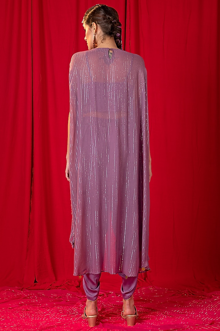 Lavender Embroidered Kimono Tunic Set by EnEch By Nupur Harwani at Pernia's Pop Up Shop