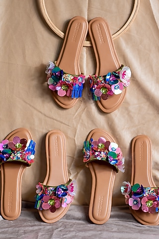 Multi-Coloured Vegan Leather Embellished Flats by The Episode