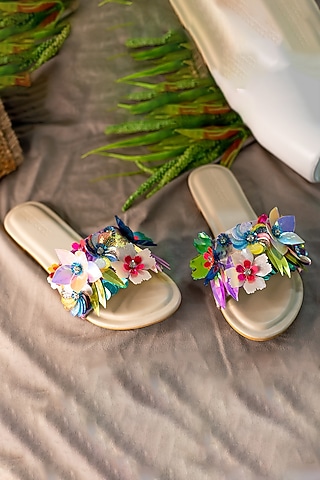 Multi-Coloured Vegan Leather Embellished Flats by The Episode