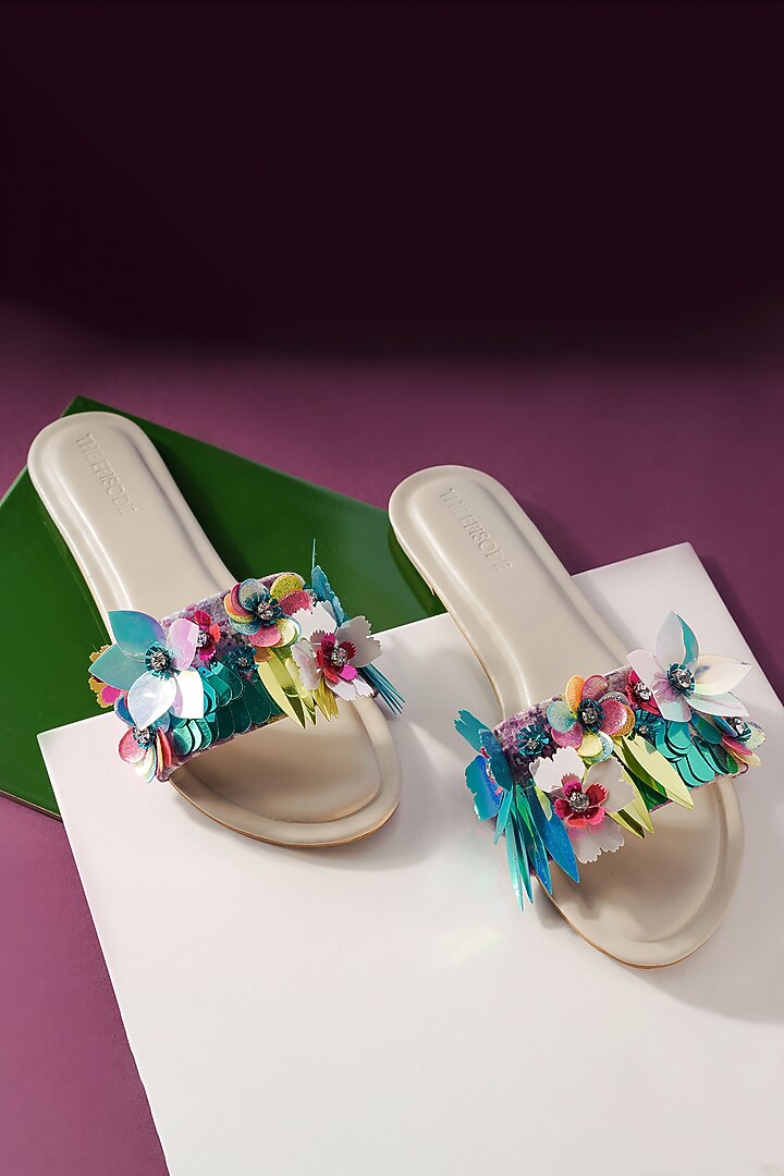 Multi-Coloured Vegan Leather Embellished Flats by The Episode at Pernia's Pop Up Shop