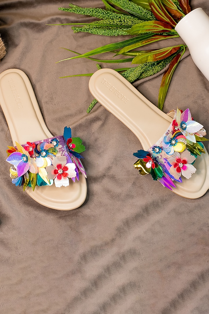 Multi-Coloured Vegan Leather Embellished Flats by The Episode at Pernia's Pop Up Shop
