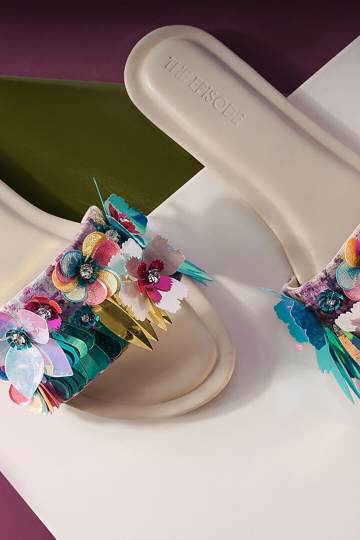 Multi-Coloured Vegan Leather Embellished Flats by The Episode at Pernia's Pop Up Shop