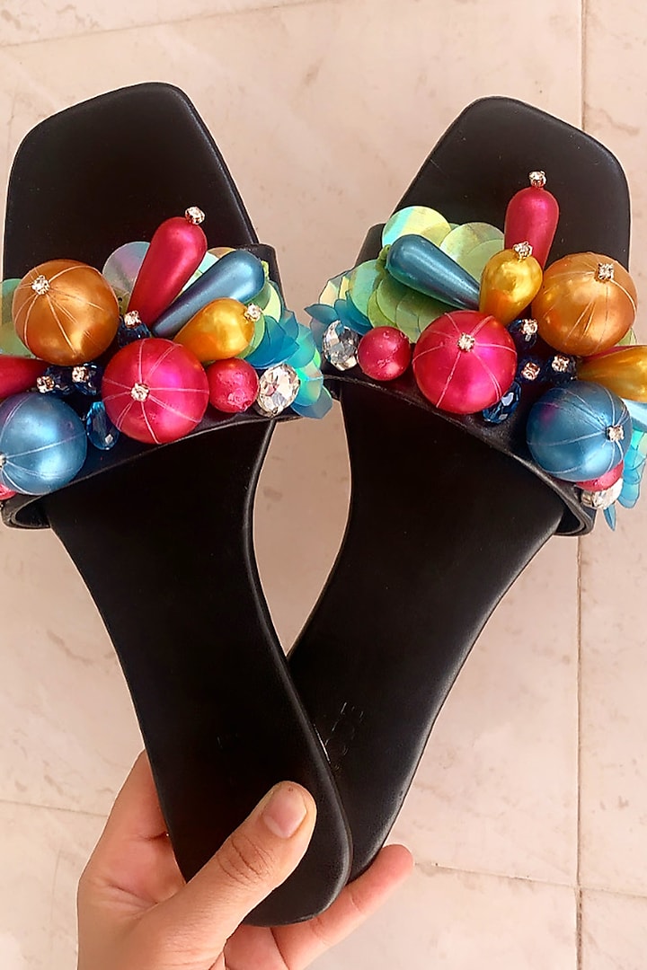 Multi-Coloured Vegan Leather Embellished Flats by The Episode