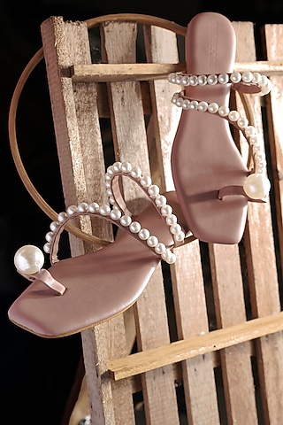 Pink Vegan Leather Embellished Flats by The Episode