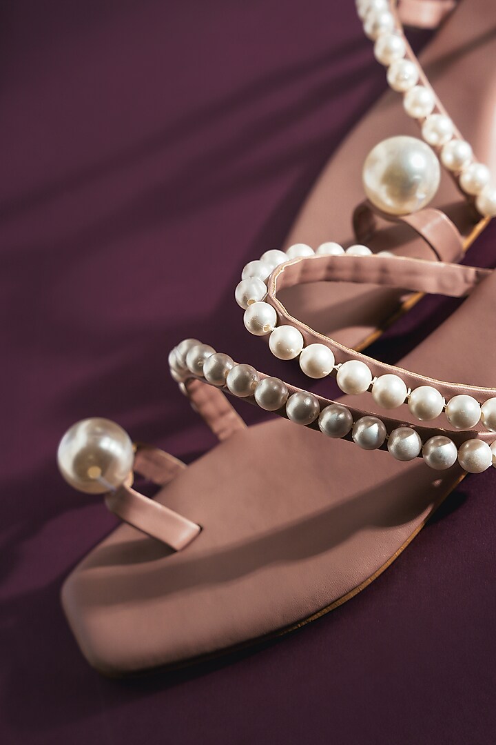 Pink Vegan Leather Embellished Flats by The Episode at Pernia's Pop Up Shop