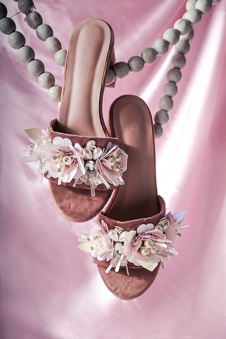 Pink Vegan Leather Embellished Heels by The Episode