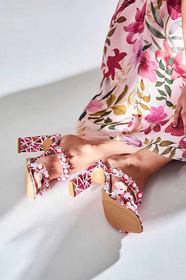 Pink Vegan Leather Embellished Heels by The Episode at Pernia's Pop Up Shop