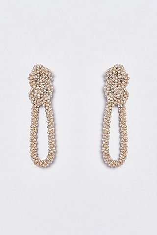 White Finish Crystal Nautical Knotted Dangler Earrings by ST ERASMUS