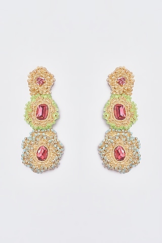White Finish Multi-Colored Stone & Crystal Dangler Earrings by ST ERASMUS