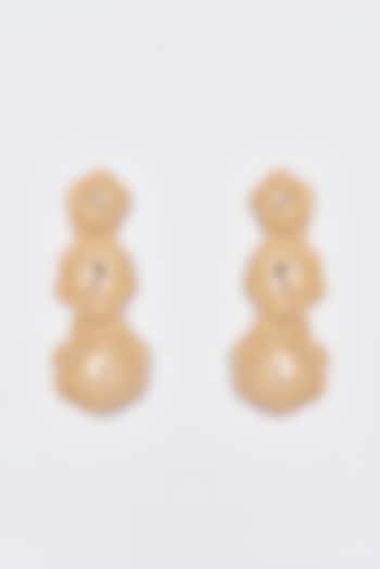 White Finish Gold Stone & Crystal Dangler Earrings by ST ERASMUS