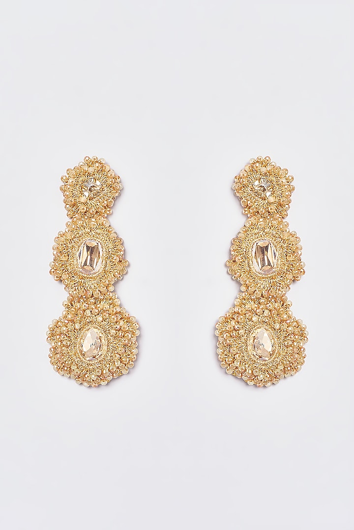 White Finish Gold Stone & Crystal Dangler Earrings by ST ERASMUS