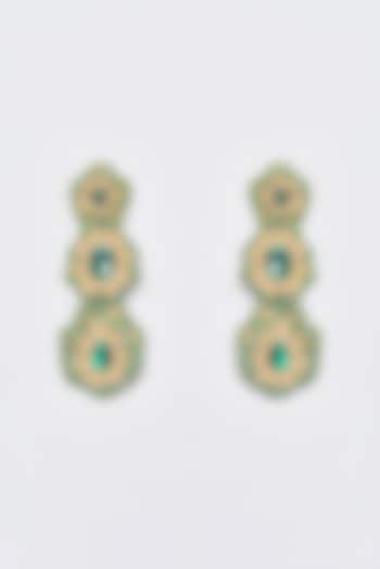 White Finish Green Stone & Crystal Dangler Earrings by ST ERASMUS