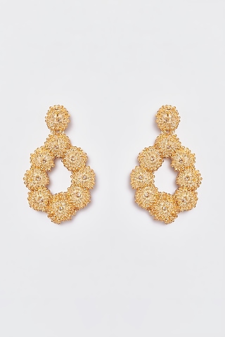 White Finish Embroidered Tear Drop Dangler Earrings by ST ERASMUS