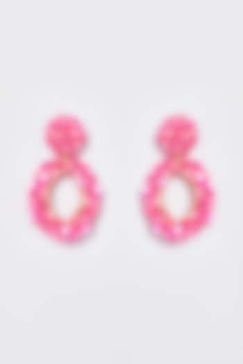 White Finish Pink Encrusted Beaded Dangler Earrings by ST ERASMUS