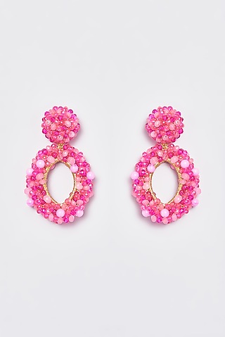 White Finish Pink Encrusted Beaded Dangler Earrings by ST ERASMUS