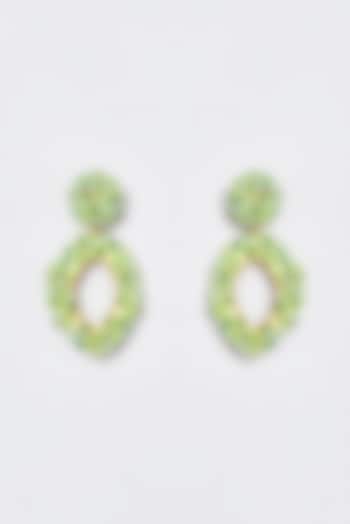 White Finish Green Encrusted Beaded Dangler Earrings by ST ERASMUS