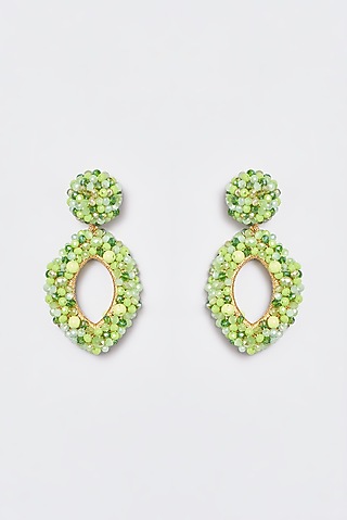 White Finish Green Encrusted Beaded Dangler Earrings by ST ERASMUS