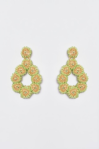 White Finish Embroidered Tear Drop Dangler Earrings by ST ERASMUS