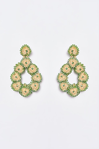 White Finish Embroidered Tear Drop Dangler Earrings by ST ERASMUS