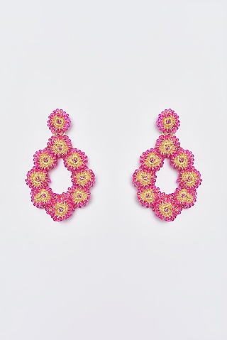 White Finish Embroidered Tear Drop Dangler Earrings by ST ERASMUS