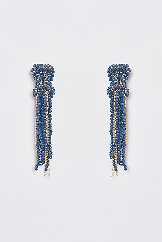 White Finish Crystal Nautical Knotted Dangler Earrings by ST ERASMUS